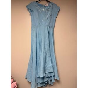 Biba Midi Dress Womens 32 Light Blue Excellent Floral Embroidered High Low Hem